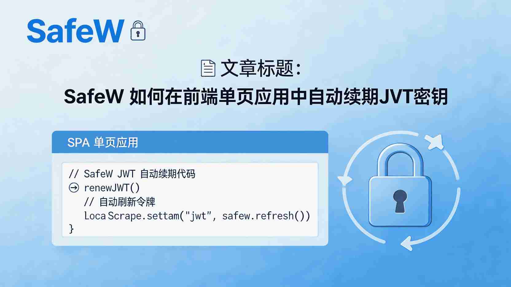 SafeW JWT自动续期配置, 前端单页应用刷新令牌, 如何减少JWT过期重新登录, SafeW是否支持静默续期, JWT续期失败怎么办, 单页应用接入SafeW步骤, 高并发JWT续期最佳实践, SafeW与手动刷新令牌区别